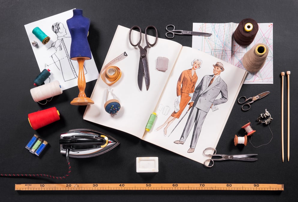 Fashion Sketches and Sewing Materials 